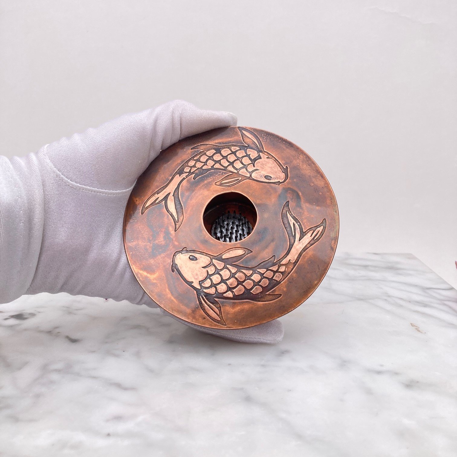 Swimming Koi Themed Copper Ikebana Vase